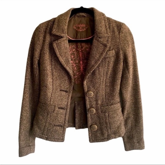 Aritzia Jackets & Blazers - (SOLD) Aritzia Talula Brown Tweed Wool Blend Button Front Blazer Jacket XS